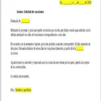 modelo carta solicitud vacaciones