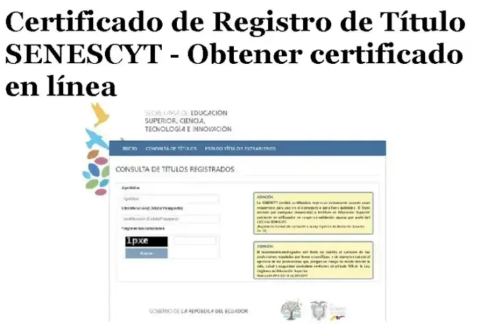 certificado registro titulo senescyt en línea
