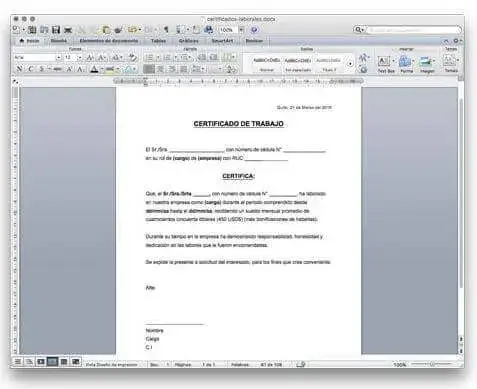 modelo certificado trabajo word ejemplo