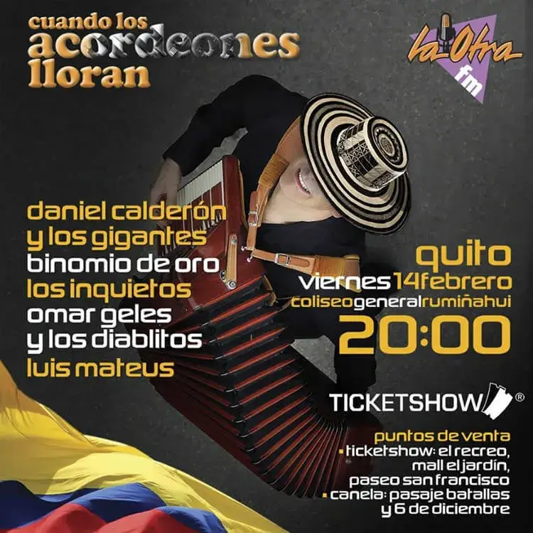 Cuando los Acordeones Lloran 2020: Concierto de Vallenatos en Quito y Guayaquil
